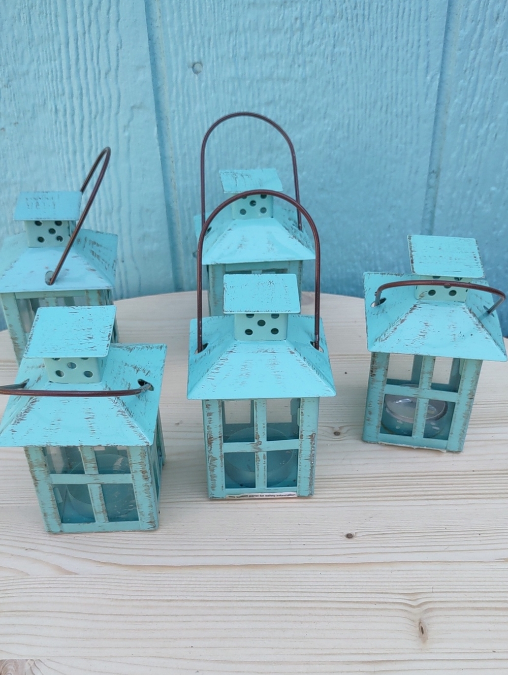 Turquoise Distressed Mini Lanterns Set - Home Accents